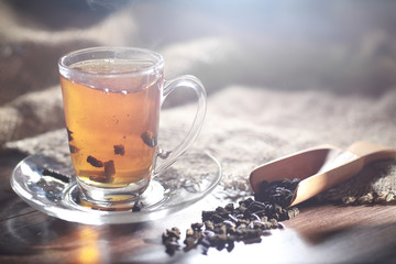 Brewed tea on a serving table