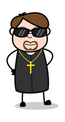 Wearing Modern Glasses - Cartoon Priest Religious Vector Illustration