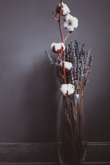 lavender bouquet, cotton branch, still life