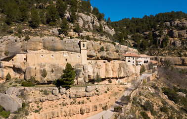 Sanctuary of the Virgin of Balma built in rock in the mountains in Spain