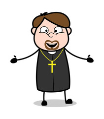 Smiling and Opening Hands - Cartoon Priest Religious Vector Illustration