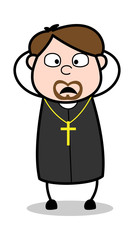 Terrified - Cartoon Priest Religious Vector Illustration
