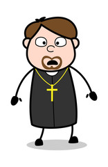 Afraid - Cartoon Priest Religious Vector Illustration