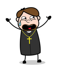 Screaming - Cartoon Priest Religious Vector Illustration