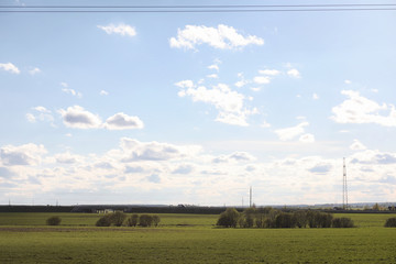 Landscape is summer. Green trees and grass in a countryside landscape. Nature summer day. Leaves on the bushes.