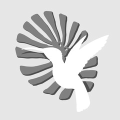 Illustration of white colibri silhouette. Vector print on gray background