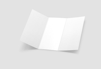 Tri-fold brochure mock-up. Blank brochure white template paper on background. Three fold paper brochure for your design.