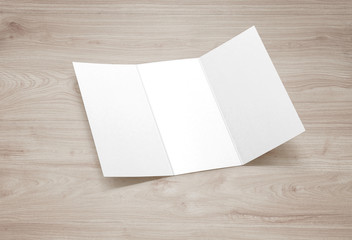 Tri-fold brochure mock-up. Blank brochure white template paper on background. Three fold paper brochure for your design.