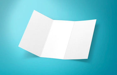 Tri-fold brochure mock-up. Blank brochure white template paper on background. Three fold paper brochure for your design.
