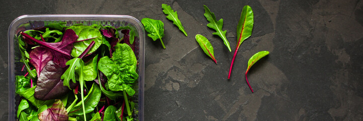 Healthy salad, leaves mix salad (mix micro greens, juicy snack). food background - Image