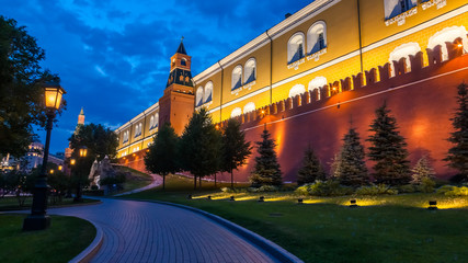 Blue hour scenery of the Kremlin in Moscow, Russia