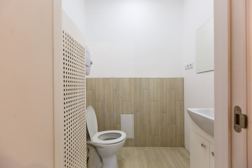 Fototapeta na wymiar Interior of bathroom for the disabled or elderly people. Handrail for disabled and elderly people in the bathroom
