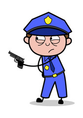 Warning - Retro Cop Policeman Vector Illustration