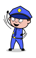 Waving Hand - Retro Cop Policeman Vector Illustration