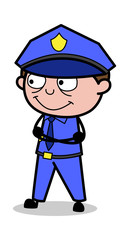 Smiling Pose - Retro Cop Policeman Vector Illustration
