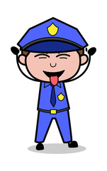 Teasing with Tongue - Retro Cop Policeman Vector Illustration