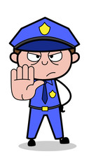 Stop Gesture - Retro Cop Policeman Vector Illustration