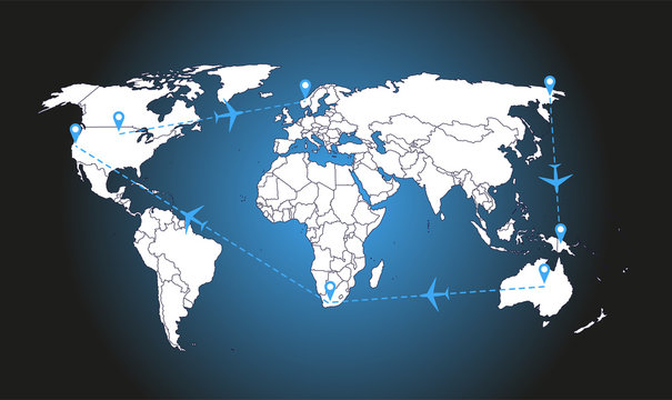 Cartoon pictures of world map infographic template and navigaton icon on background. All countries are selectable.Can use for printing, website, presentation element, textile.Vector illustration.