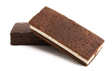 Fototapeta na wymiar chocolate sponge cake with milk souffle
