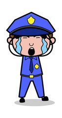 Tearful Eyes - Retro Cop Policeman Vector Illustration