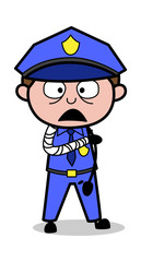 Hand Fracture - Retro Cop Policeman Vector Illustration