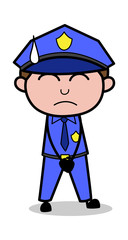 Standing with Close Eyes - Retro Cop Policeman Vector Illustration