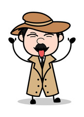 Teasing - Retro Cartoon Police Agent Detective Vector Illustration