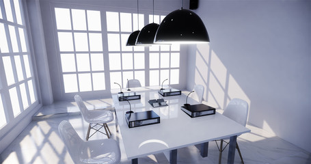 Fototapeta na wymiar Office business - beautiful boardroom meeting room and conference table, modern style. 3D rendering