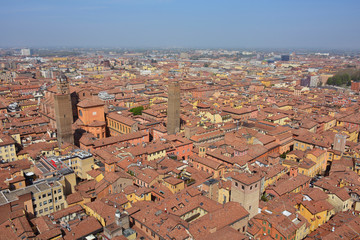 Panoramic view of Bologna city from tower Asinelli, Emilia-Romagna, Italy © CharMoment
