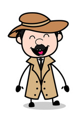 Laughing Loudly - Retro Cartoon Police Agent Detective Vector Illustration