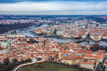 Fototapeta na wymiar Vltava river and Charles bridge in Prague's Old Town Czech Republic, Europe