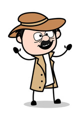 Happy with Excitement - Retro Cartoon Police Agent Detective Vector Illustration