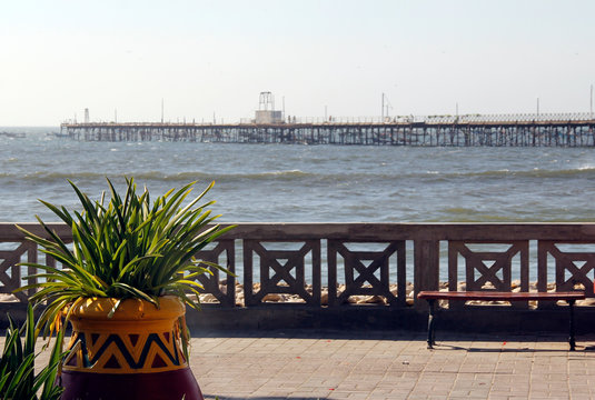 planta y ornamentos en malec&oacute;n frente al mar de Pacasmayo