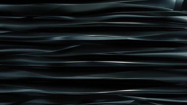 Clean Looped Background with animated wavy bands , soft animation speed, 4k, black metal, top view