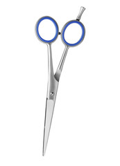 New scissors on white background. Professional hairdresser tool