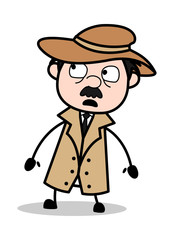 Watching with Fear - Retro Cartoon Police Agent Detective Vector Illustration