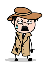 Exhausted - Retro Cartoon Police Agent Detective Vector Illustration