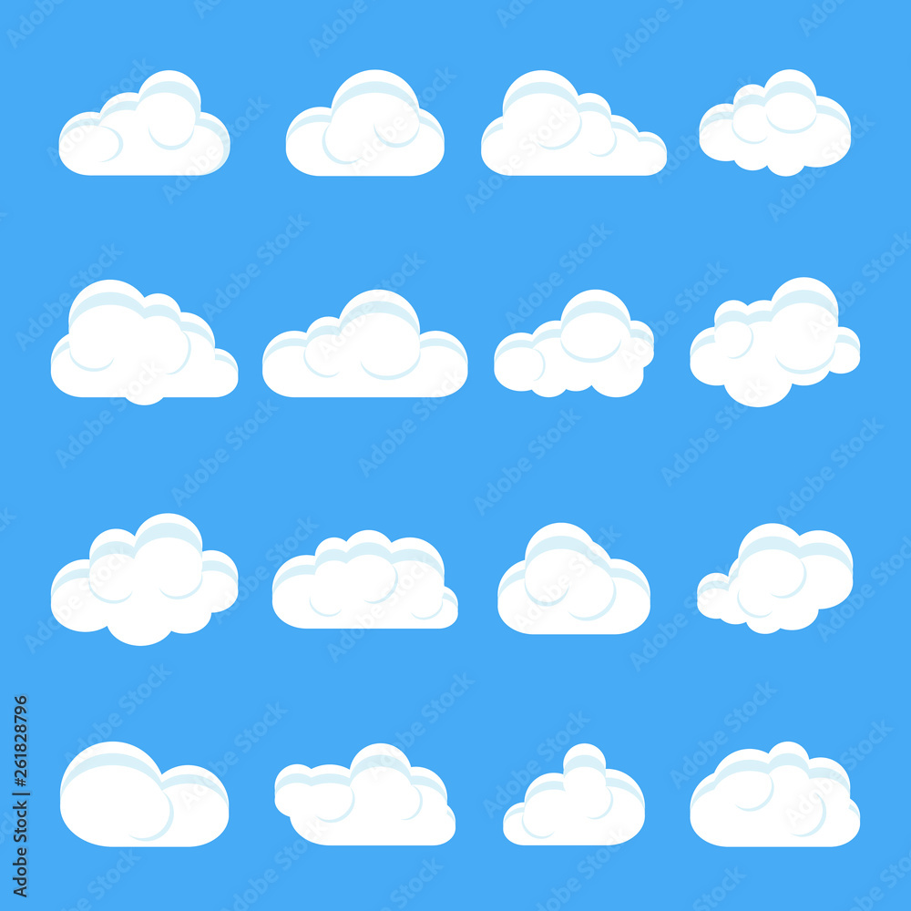 Canvas Prints cloud cartoon. set of different cartoon clouds. clouds on a isolated blue background. vector