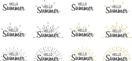 Hello summer. Banner set hello summer with sunburst. Sumer illustration. Text summer in lettering style. Vector © 123levit