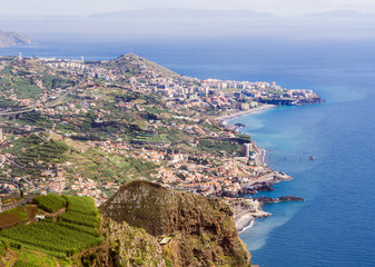 Fototapeta premium Aerial view of Funchal, the capital of Madeira island, Portugal, as seen from Cabo Girao Skywalk viewpoint