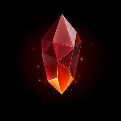 Gem or Crystal. Red Magic Gemstone. Precious Gem Icon. Luxury Symbol on the Black Background
