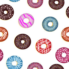 Seamless donuts set on a white background