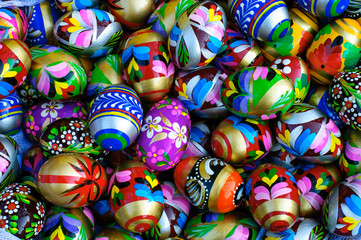 Perfect colorful handmade eggs for holiday easter. Warsaw, Poland- 14.04.2019