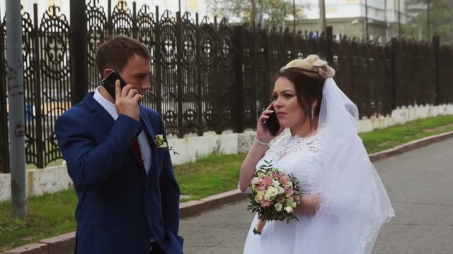 Newlyweds talking on the phone