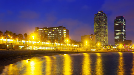 Fototapeta na wymiar View of Beach in summer night. Barcelona