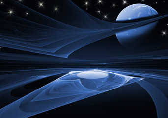 Futuristic alien landscape. View of alien planets from the surface.