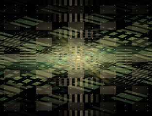 Futuristic 3d illustration. Twisted techno space. 