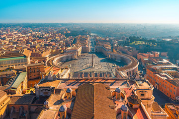 aerial view of Saint Peter's Square in Vatican city and Rome, Italy from the roof of Saint Peters...