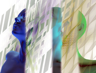 Man and technology. Abstract futuristic 3d illustration of a man in the techno world.