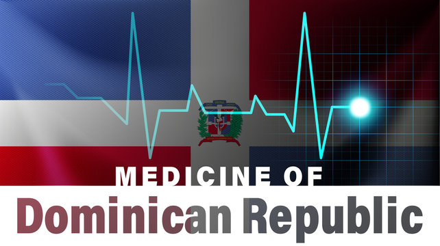 Dominican Republic flag and heartbeat line illustration. Medicine of Dominican Republic with country name
